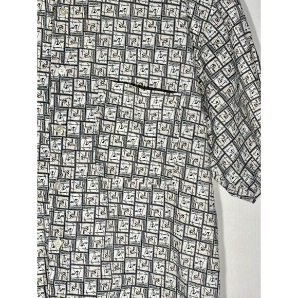 Perry Ellis M Linen Cotton Shirt Abstract Golf Print Short Sleeve Button Front - Picture 2 of 5